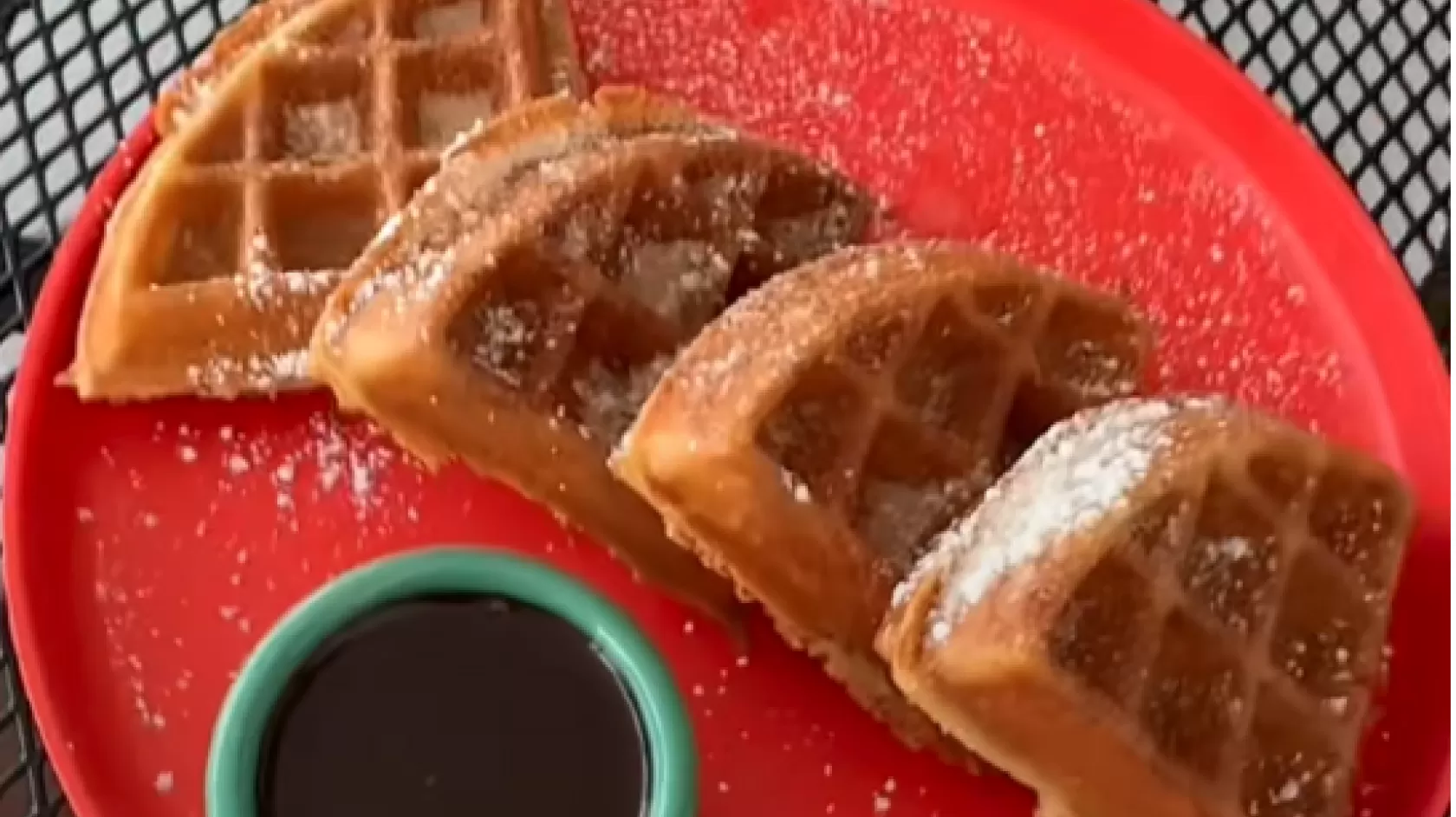 waffles on a red plate