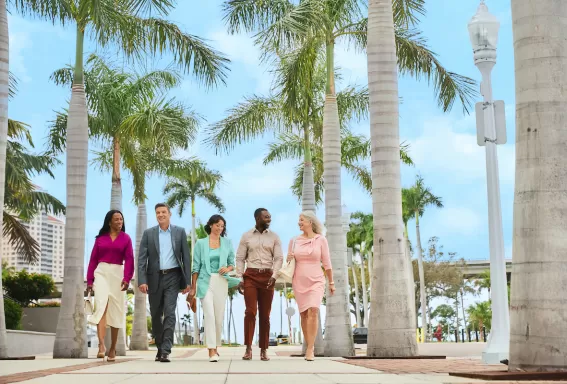 group walking downtown